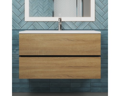 Тумба с раковиной подвесная Uperwood Barsa 90х45х57 см, черная/дуб сонома