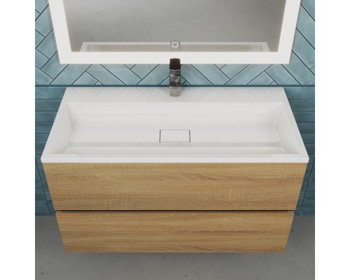 Тумба с раковиной подвесная Uperwood Barsa 90х45х57 см, черная/дуб сонома