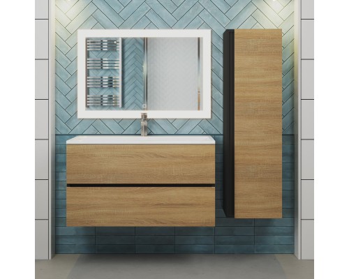 Тумба с раковиной подвесная Uperwood Barsa 90х45х57 см, черная/дуб сонома