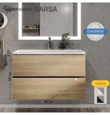 Тумба с раковиной подвесная Uperwood Barsa 90х45х57 см, черная/дуб сонома