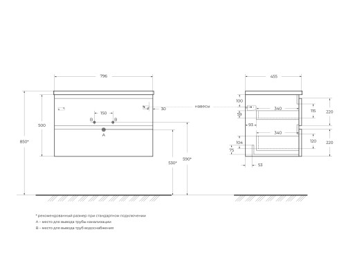 Тумба под раковину BelBagno ALBANO-800-2C-SO-CVG подвесная Cemento Verona Grigio