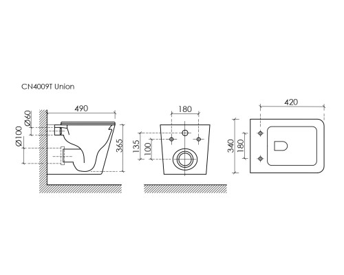 Подвесной унитаз Ceramicanova Union безободковый, смыв торнадо