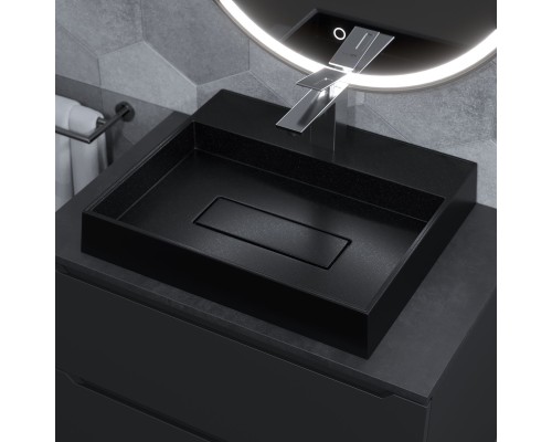 Раковина для ванной накладная 50, Uperwood Tanos Quartz, прямоугольная, черная, "космос"