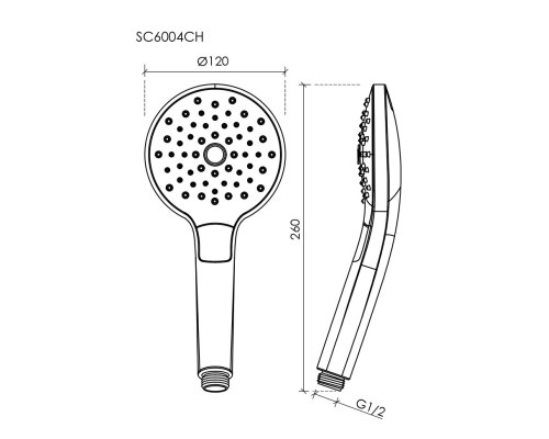 Душевая лейка Sancos Luna, кнопочное управление, 3 режима, хром/белый, SC6004CH