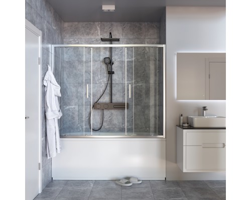 Душевая шторка на ванну Taliente 150x140см, раздвижная, прозр.стекло 6мм, хром