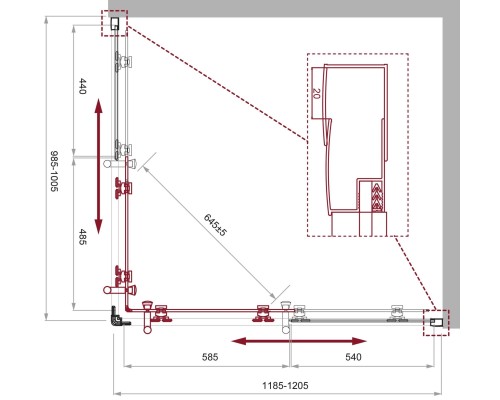 Душевой уголок BelBagno Uno 120х100 UNO-195-AH-2-120/100-C-NERO Черный матовый