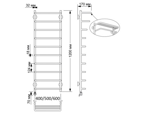 Полотенцесушитель латунный Secado Мерида 2 40х120, электрический R, бронза