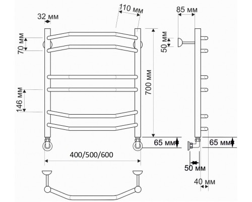 Полотенцесушитель латунный Secado Агата 4 50х70, водяной, бронза
