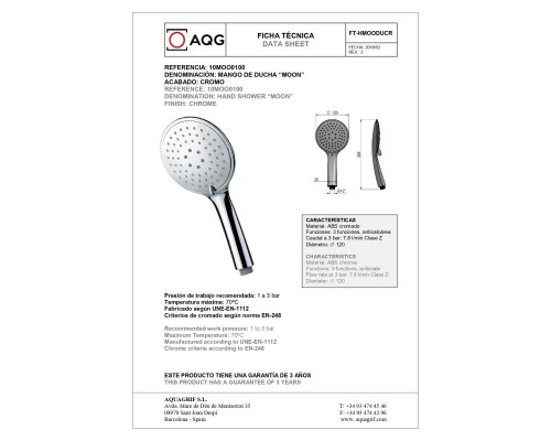 Ручной душ AQG WIND BLU RD, хром