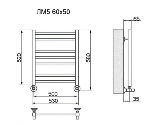Полотенцесушитель Ника MODERN ЛМ-5 60/50 RAL9005 черный матовый с вентилями
