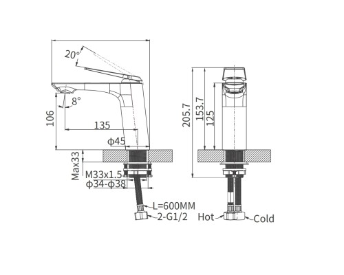 Смеситель на раковину Arrow AMP1145 хром