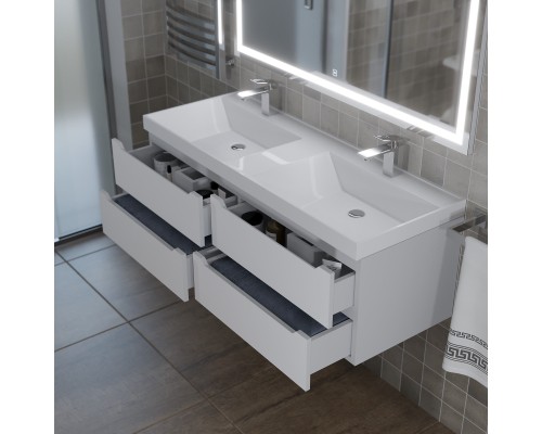 Тумба под двойную раковину подвесная Uperwood Tanos 120х45х50 см, белая, 4 ящика