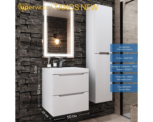 Тумба под раковину подвесная Uperwood Tanos NEW 50х45х50 см, белая