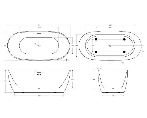 Акриловая ванна BelBagno 170x80 BB415-1700-800 без гидромассажа Акриловая ванна BelBagno 170x80 BB415-1700-800 без гидромассажа