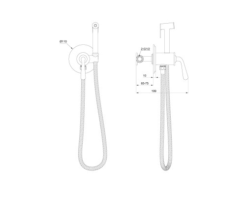 Смеситель с гигиеническим душем встраиваемый Wonzon&Woghand, Темный графит