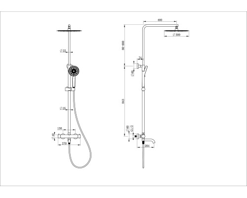 Душевая система с термостатом Wonzon&Woghand, Черный матовый