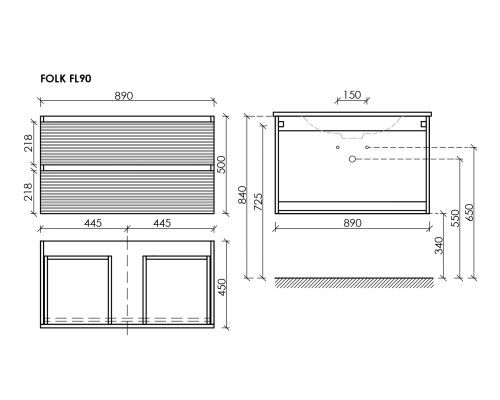 Тумба под раковину подвесная Sancos Folk 89х44х50, с доводчиками, Grey soft, FL90GS
