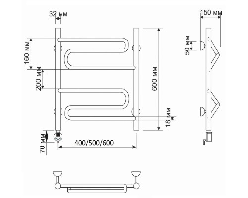 Полотенцесушитель латунный Secado Валенсия 60х60, электрический R, бронза