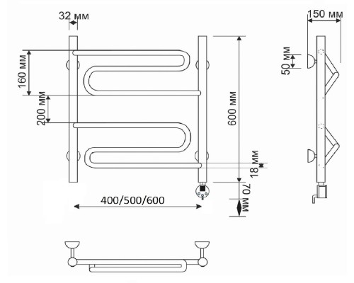 Полотенцесушитель латунный Secado Валенсия 60х60, электрический R, бронза