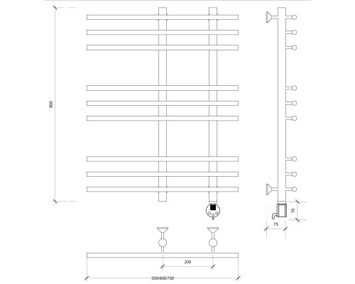 Полотенцесушитель латунный Secado Турин 3 80х20х70, электрический R, бронза