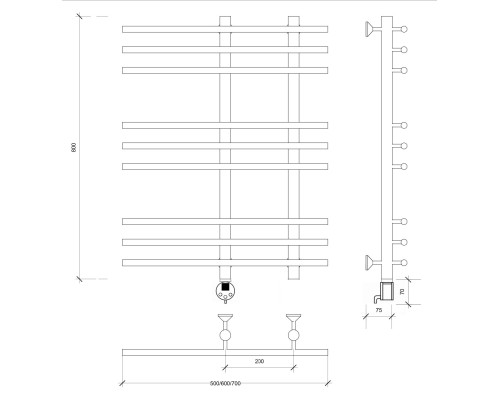 Полотенцесушитель латунный Secado Турин 3 80х20х70, электрический R, бронза