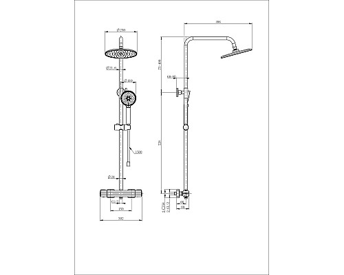 Душевая система с термостатом Wonzon&Woghand, Брашированное золото