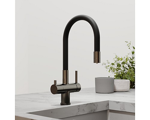 Смеситель для кухни SANCOS Lucia SC4004GG с подключением фильтра для воды, вороненая сталь