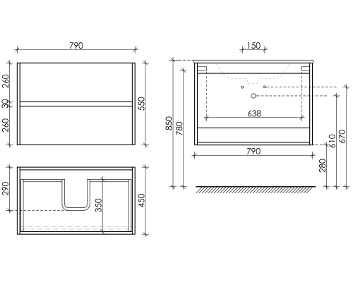 Тумба под раковину SANCOS Urban 790х450х550, c двумя ящиками, белый глянец
