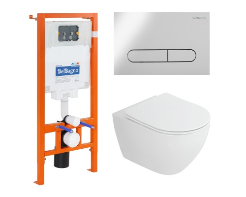 Комплект унитаза Cezares Stylus-Tor CZR-6601-TH-TOR/CZR2316SC с инсталляцией BelBagno BB002-80/BB005-PR-CHROME с сиденьем Микролифт и клавишей смыва Хром глянцевый