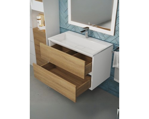 Тумба под раковину 80 см, Uperwood Barsa, белая/дуб сонома