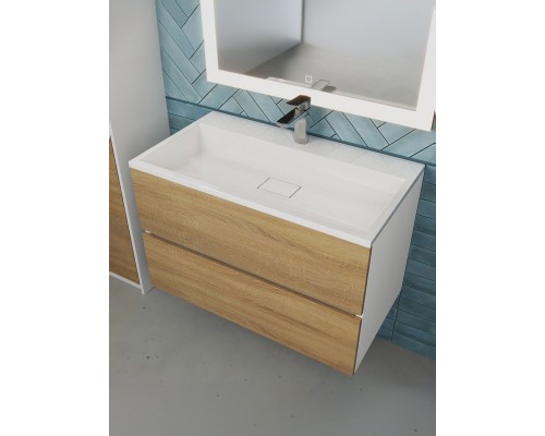 Тумба под раковину 80 см, Uperwood Barsa, белая/дуб сонома