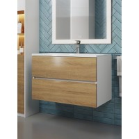 Тумба под раковину 80 см, Uperwood Barsa, белая/дуб сонома