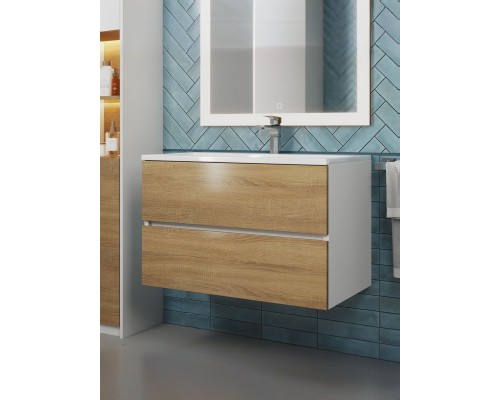 Тумба под раковину 80 см, Uperwood Barsa, белая/дуб сонома