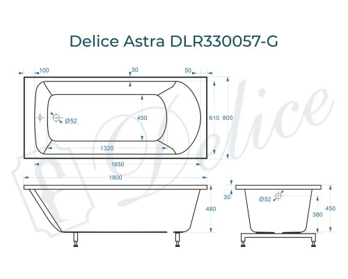 Ванна из литьевого мрамора Delice Astra 180х80 глянцевая