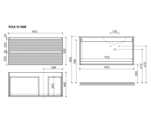 Тумба под раковину Настенная Sancos Folk 99.5 FL100RCP Капучино
