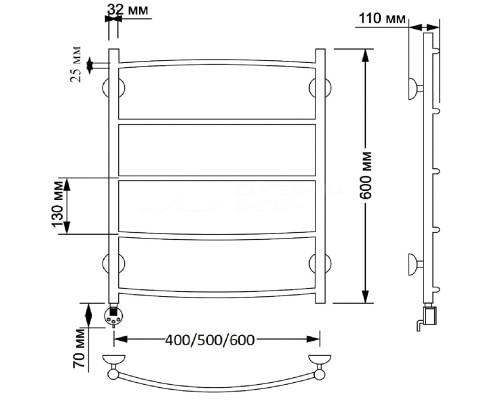 Полотенцесушитель латунный Secado Милан 1 плюс 40х60, электрический R, бронза