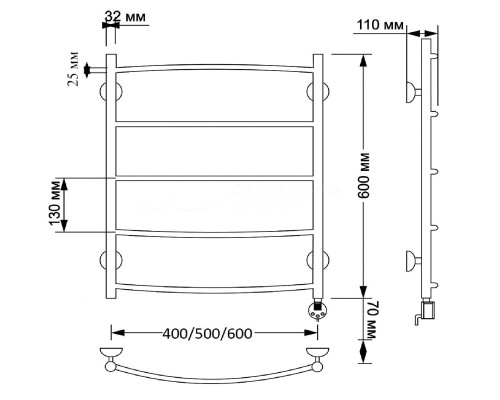 Полотенцесушитель латунный Secado Милан 1 плюс 40х60, электрический R, бронза