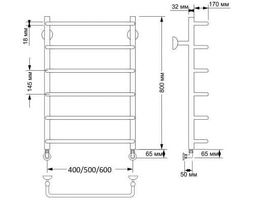 Полотенцесушитель латунный Secado Мерида 1 50х80, водяной, бронза
