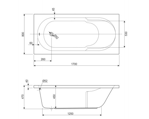 Акриловая ванна Cezares Arno 170x80 ARNO-170-80-45-W37 без гидромассажа