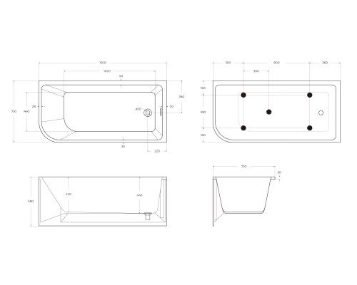Акриловая ванна BelBagno 150x73 R BB712-1500-730-R без гидромассажа