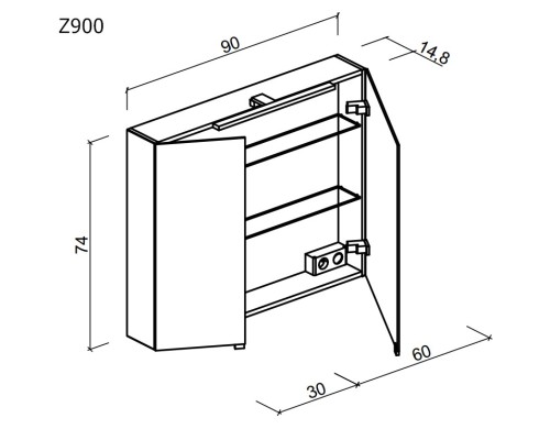 Зеркальный шкаф SANCOS Hilton 900x148х740 мм, с LED подсветкой