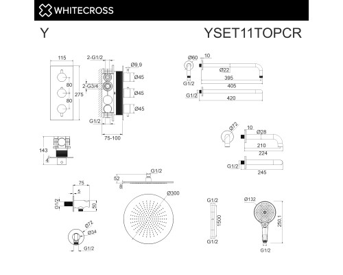 Термостатическая система для ванны скрытого монтажа WHITECROSS Y (хром)