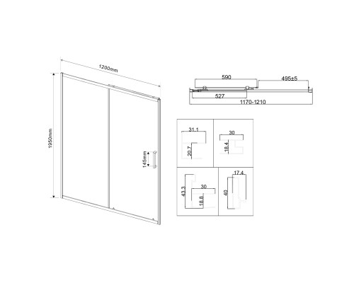 Душевая дверь Vincea City VDS-5CT120CLB 1200 черный стекло прозрачное