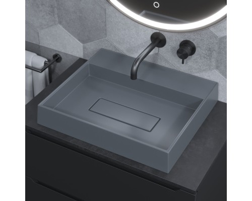 Раковина накладная прямоугольная, Uperwood Tanos Quartz 50 см, серая, "бетон"
