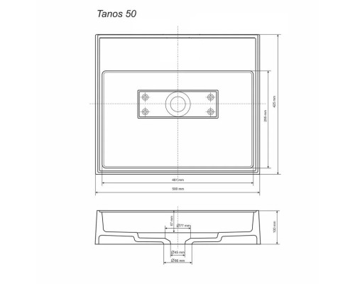 Раковина накладная прямоугольная, Uperwood Tanos Quartz 50 см, серая, "бетон"
