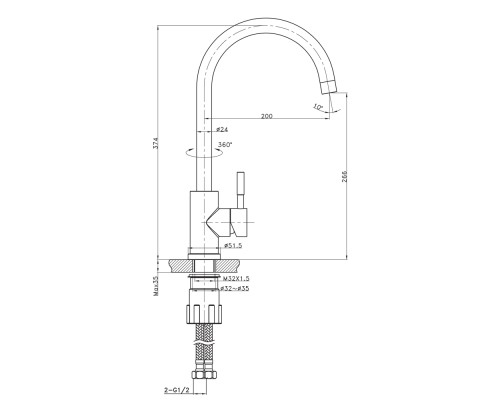Смеситель для кухни Raiber premium, Graceful RP-012, хром