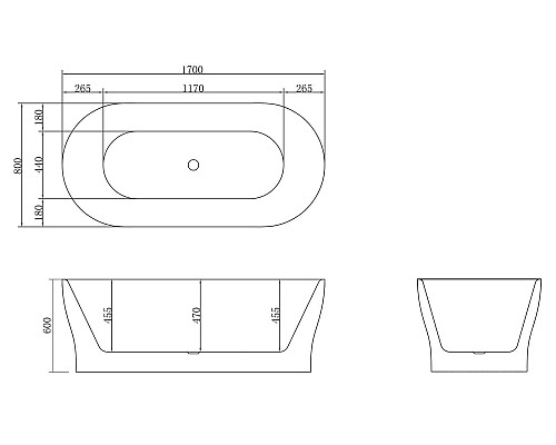 Акриловая ванна BelBagno BB405-1700-800 170х80 без гидромассажа Акриловая ванна BelBagno BB405-1700-800 170х80 без гидромассажа