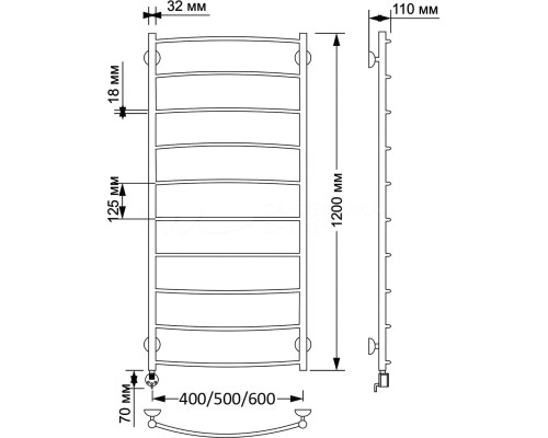 Полотенцесушитель латунный Secado Милан 1 50х120, электрический R, бронза