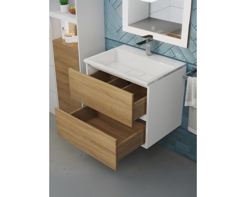 Тумба под раковину 60 см, Uperwood Barsa, белая/дуб сонома