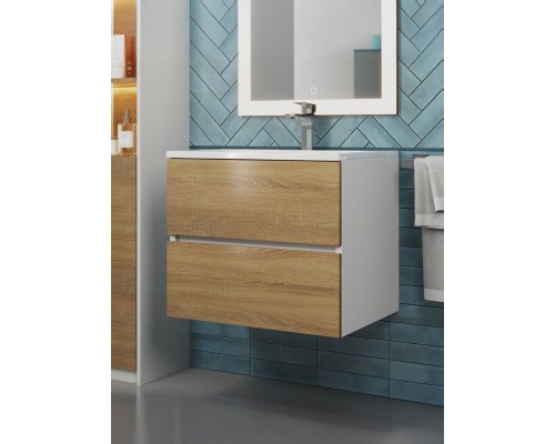 Тумба под раковину 60 см, Uperwood Barsa, белая/дуб сонома